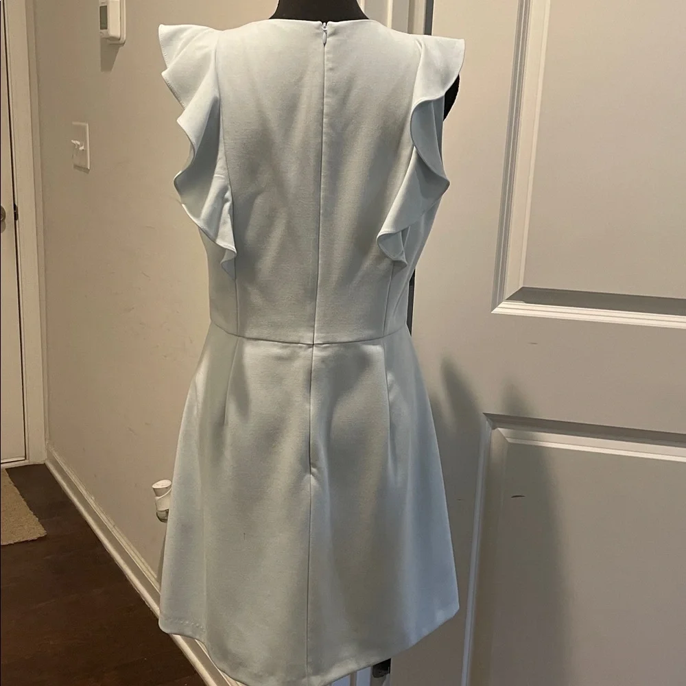French Connection Whisper Ruffled V-Neck Mini Dress Size 10 Light Blue Wedding - Picture 9 of 13